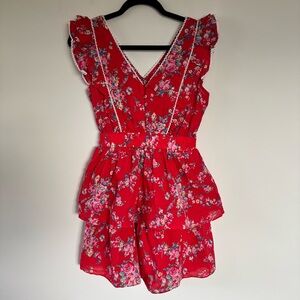 Betsey Johnson Red Floral Ruffle Mini Dress Size S